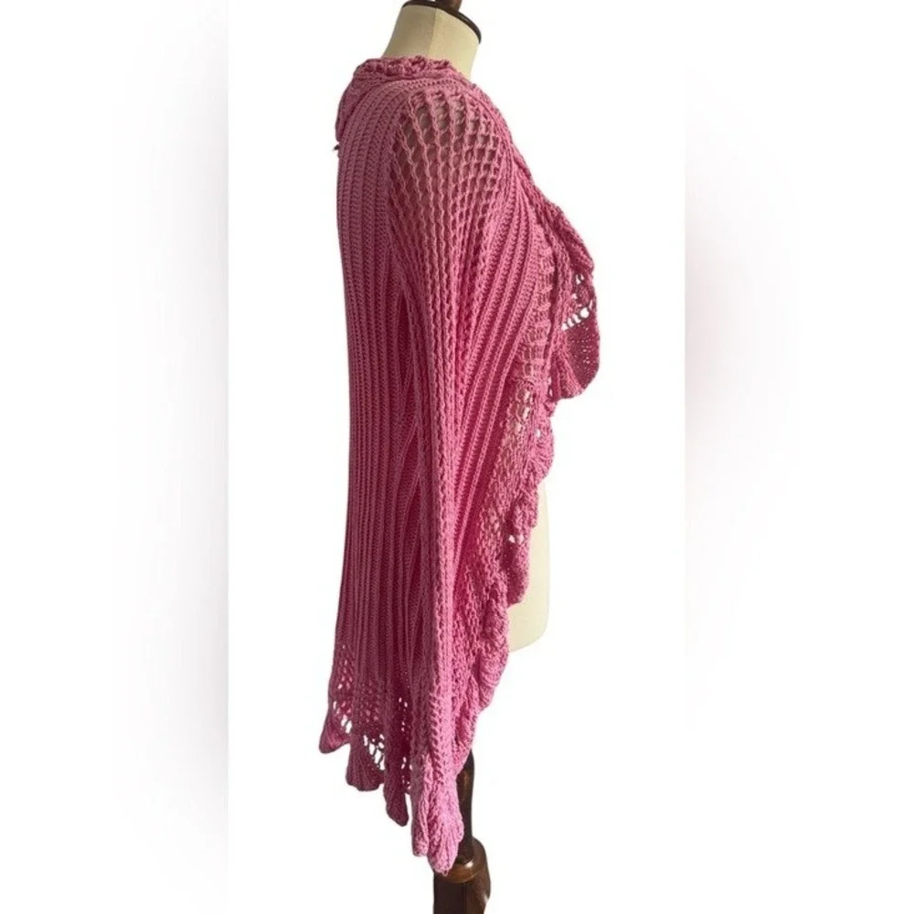No Boundaries Pink Crochet Ruffle Open Front Cardigan Sweater Boho Y2K Size M